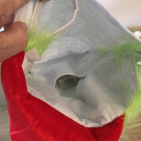Grinch Christmas Stocking with Glowing Eyes, 15 Inch Battery Operated NEW - Picture 3 of 3